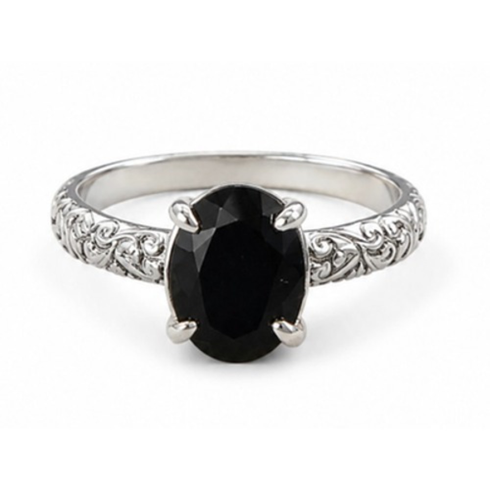 Vintage Black Ring Faceted Oval Glass Rhinestone Sterling Silver Size 6 TN37